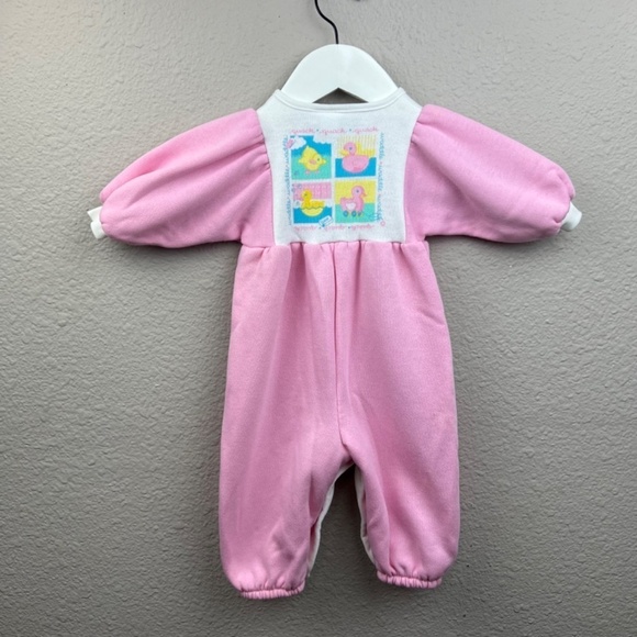 VTG OshKosh Vintage 90's Fleece Jumpsuit in Pink and White Sz 6-9M - Picture 2 of 9